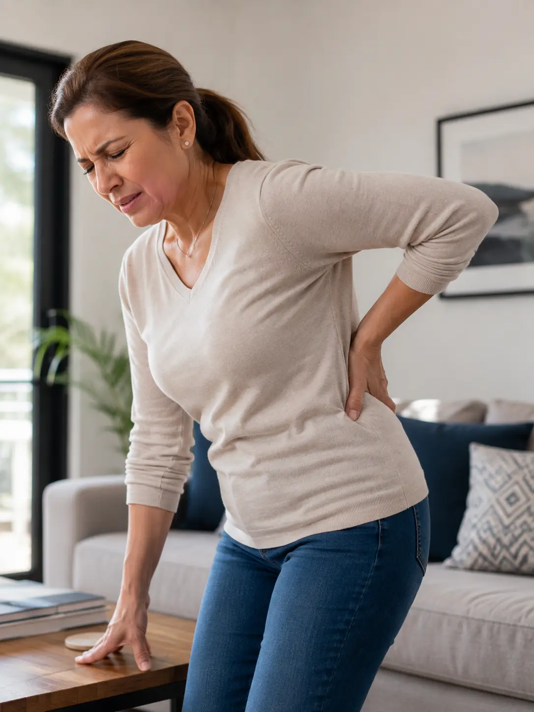 Mujer con dolor lumbar y lumbalgia en Tlalnepantla